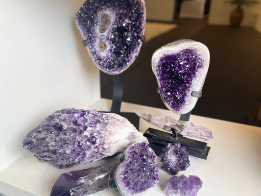 Stunning Amethyst from elestial to uruguay with stalactites to chevron to clusters, calming, protective and purifying, amethyst has the highest crystal vibration of all.
