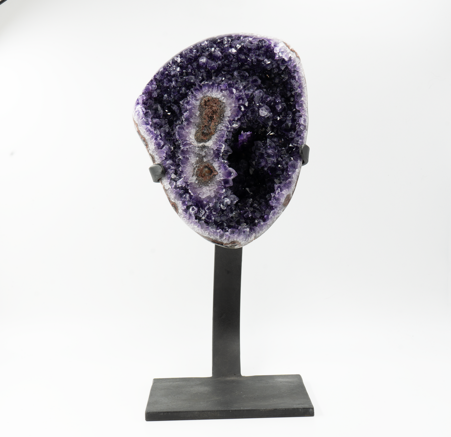 Uruguayan Amethyst with Stalactite Eyes – Sculptural Crystal for Elegant Interiors