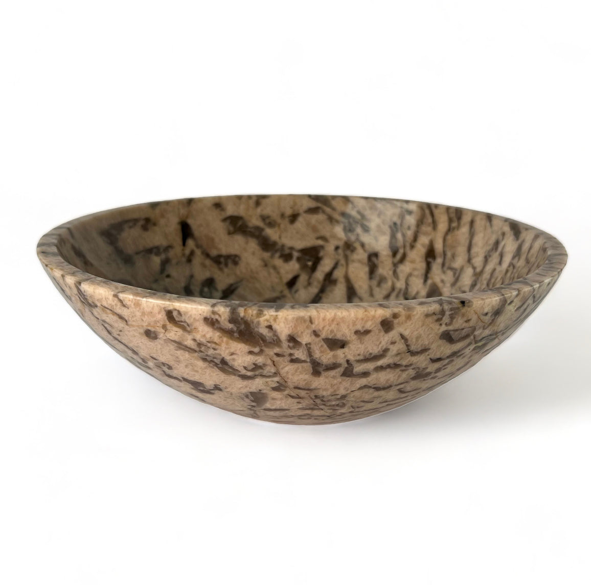 Rare Hand-Carved Peach Zebradorite Bowl