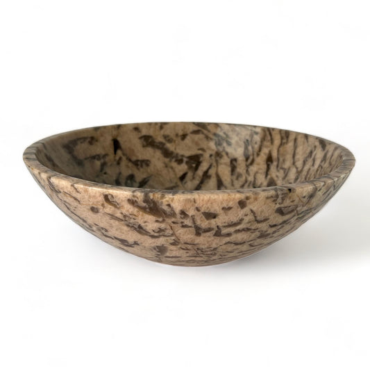 Rare Hand-Carved Peach Zebradorite Bowl