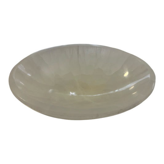 Polished Selenite bowl on a white background