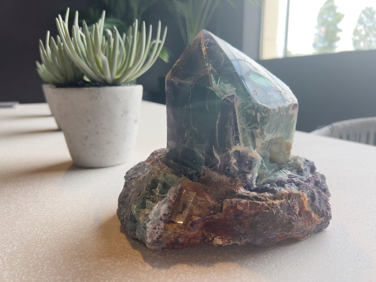 Fluorite Freeform Polished Point in natural Fluorite base