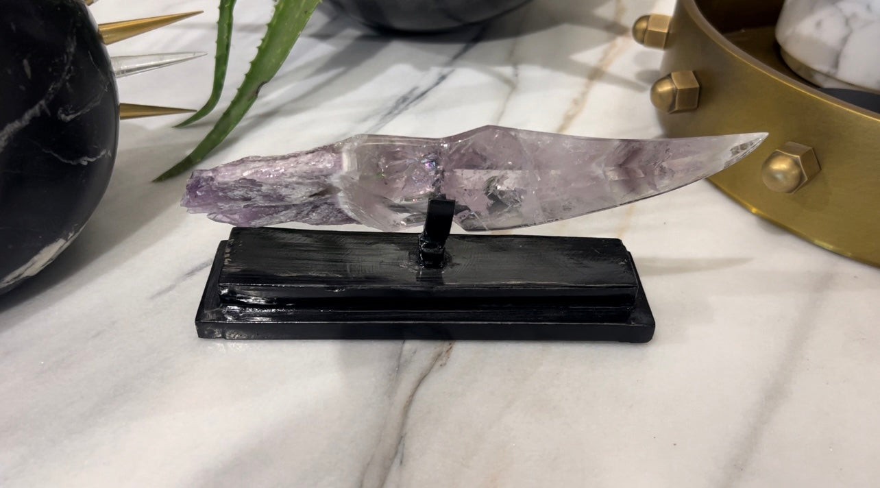 Chevron Amethyst Crystal Dagger on Stand