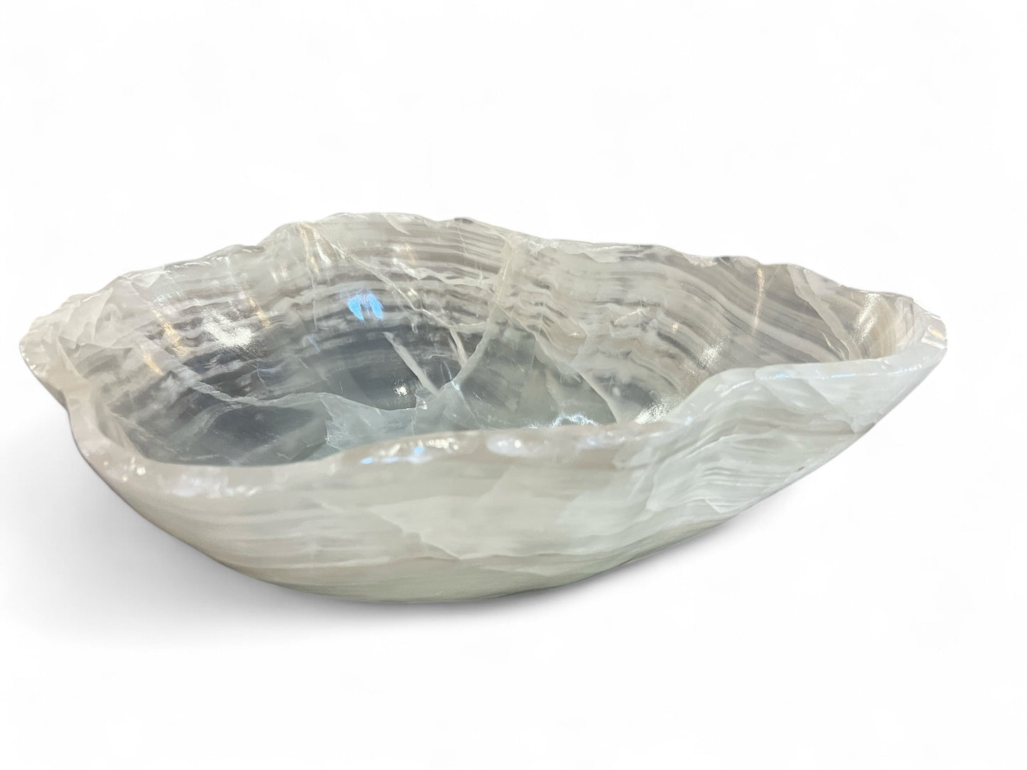 large hand carved white onyx bowl on white background