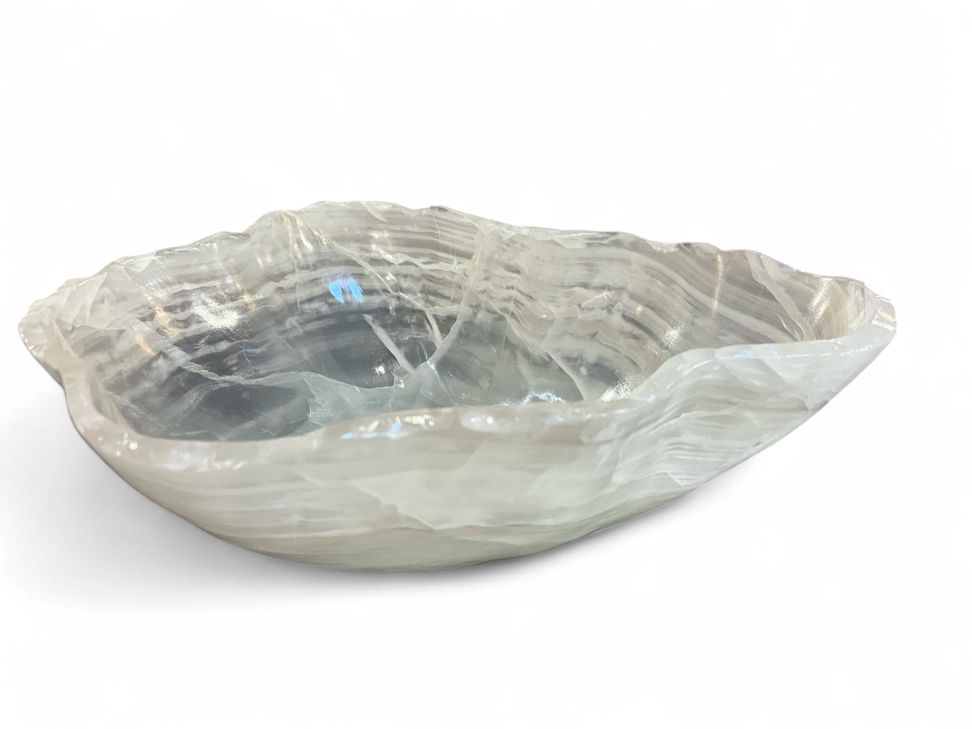 large hand carved white onyx bowl on white background