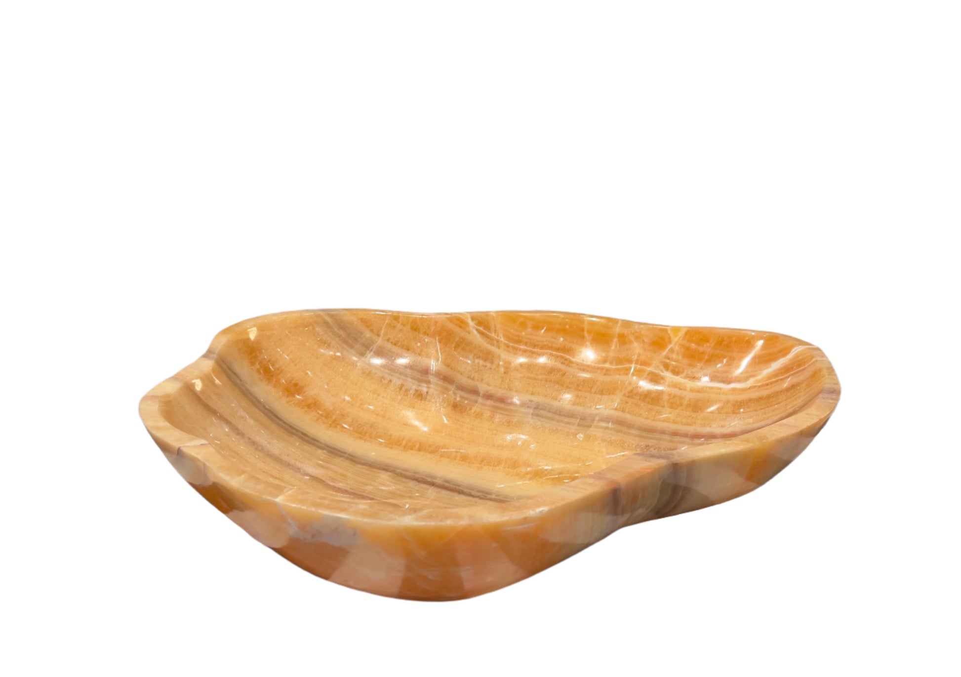 Large Orange Bowl with dark and amber bands on shite background