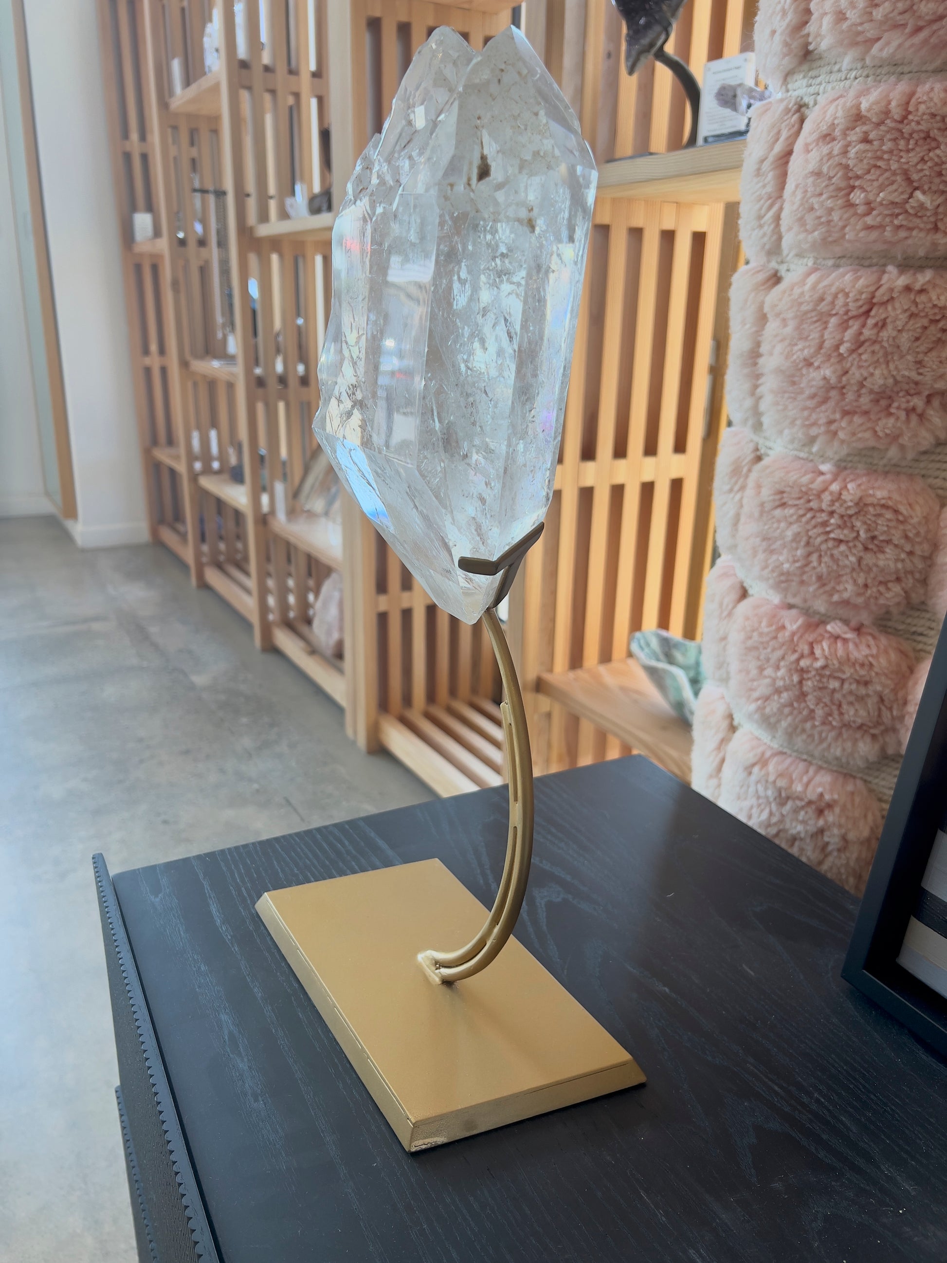 Clear Quartz Cathedral Formation on Brass Stand Statement Crystal from Brazil