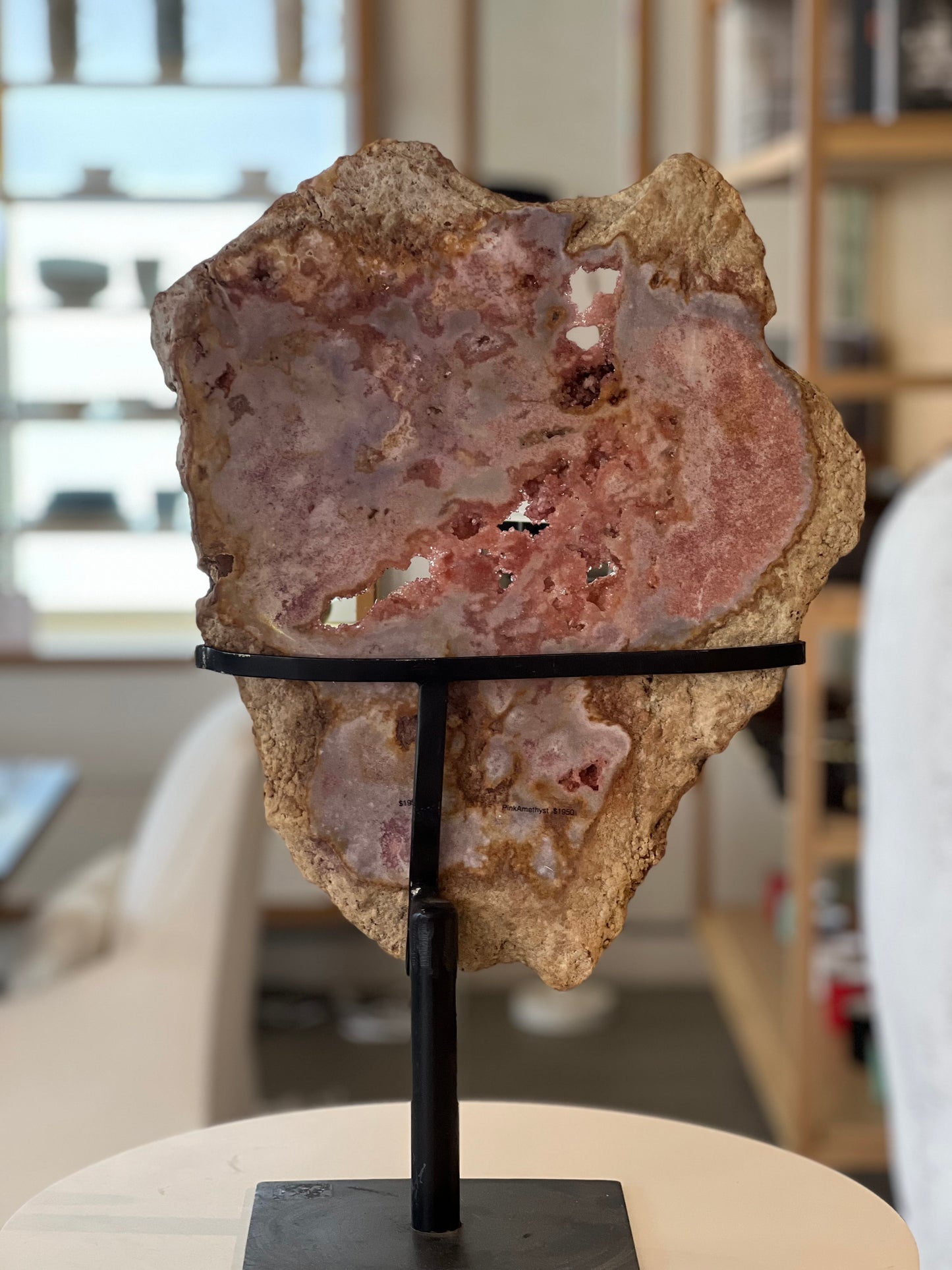 Pink Amethyst Slab on Rectangular Stand