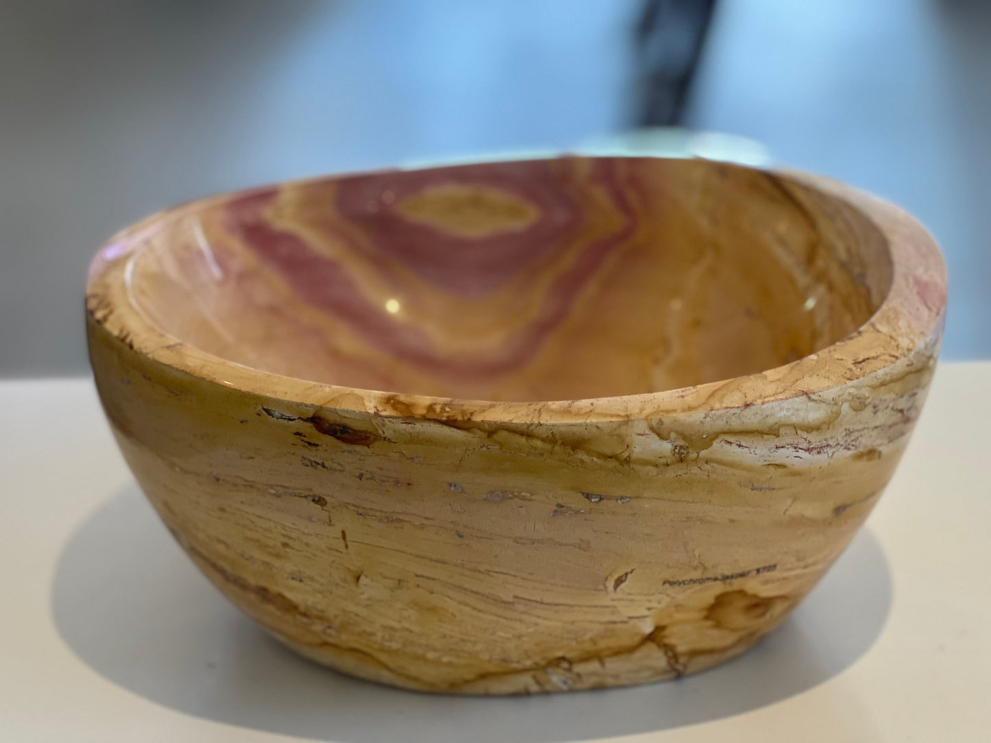 Hand-Carved Yellow and Pink Jasper Bowl