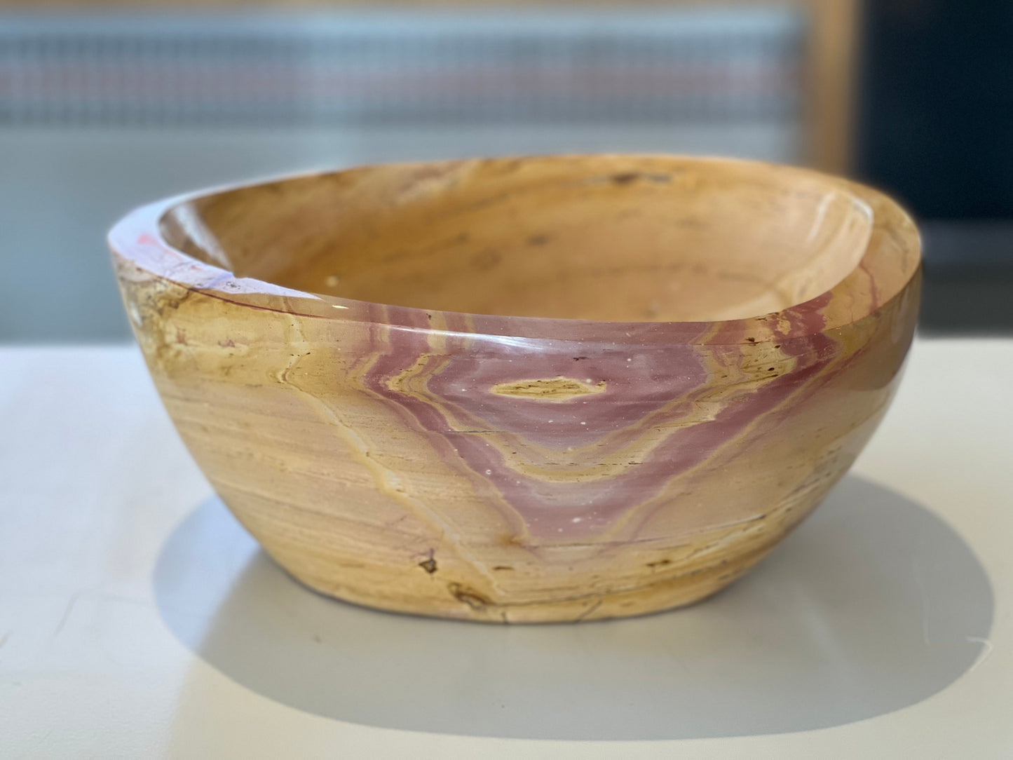 Hand-Carved Yellow and Pink Jasper Bowl