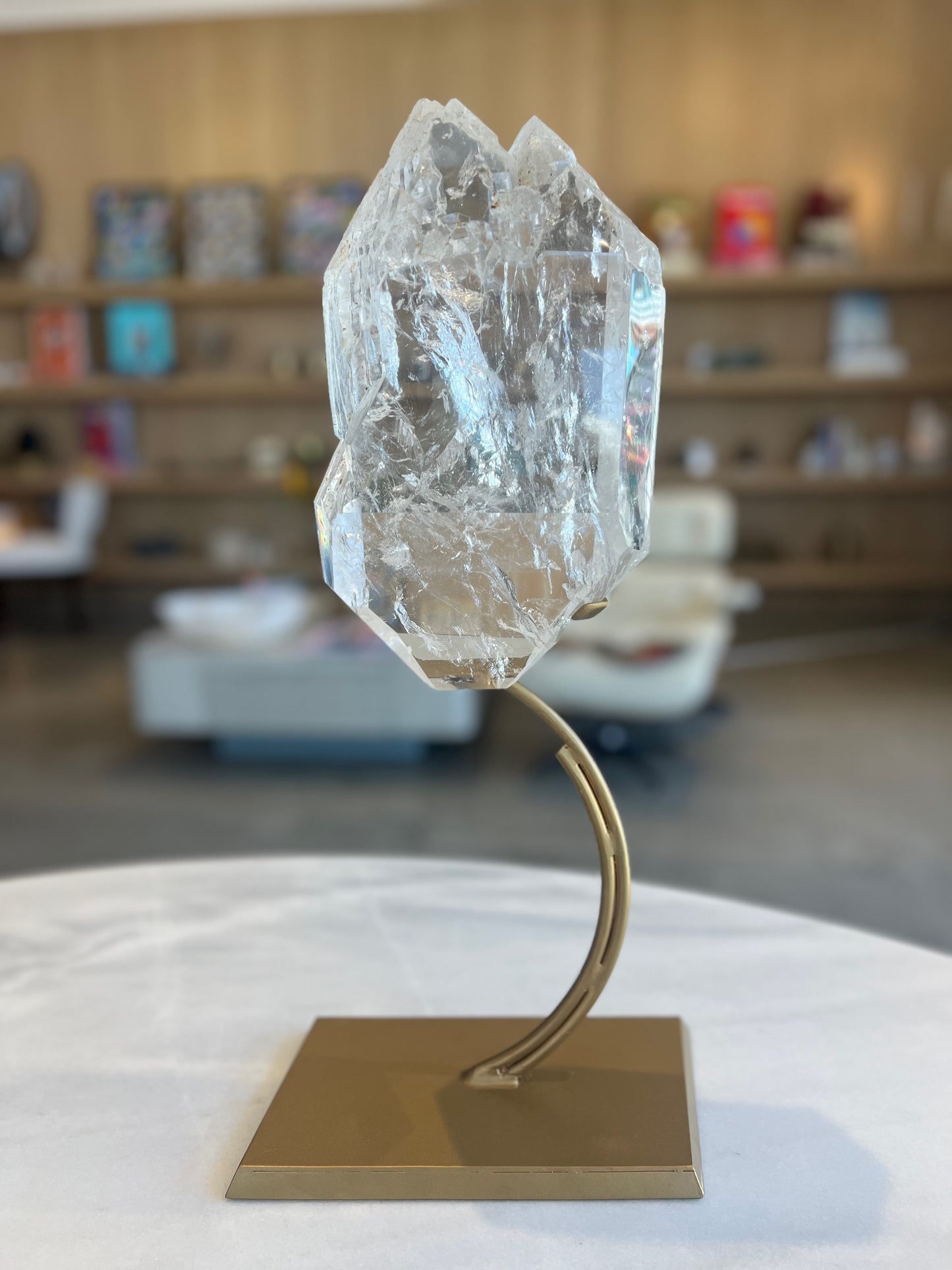Clear Quartz Cathedral Formation on Brass Stand Statement Crystal from Brazil