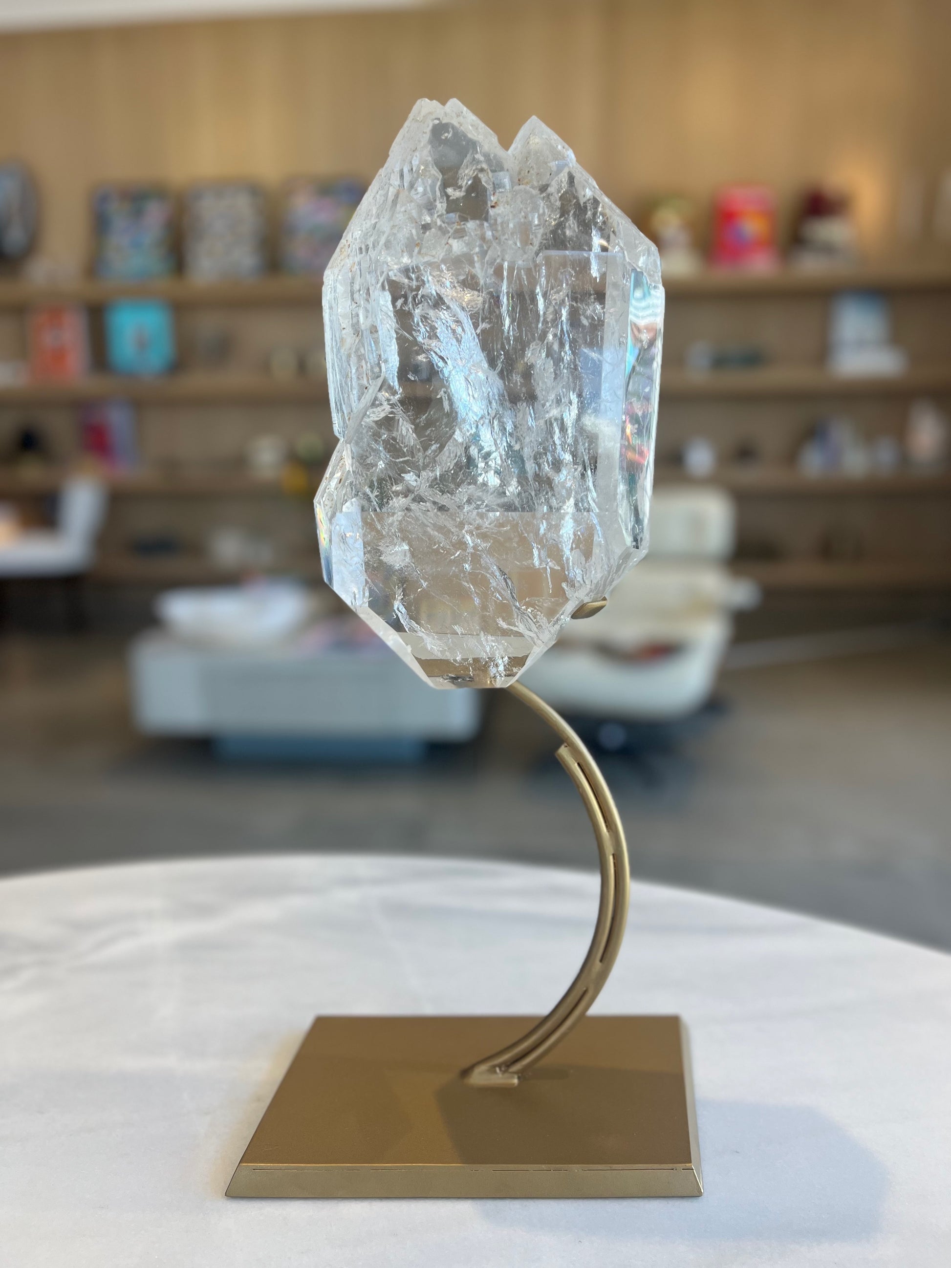 Clear Quartz Cathedral Formation on Brass Stand Statement Crystal from Brazil