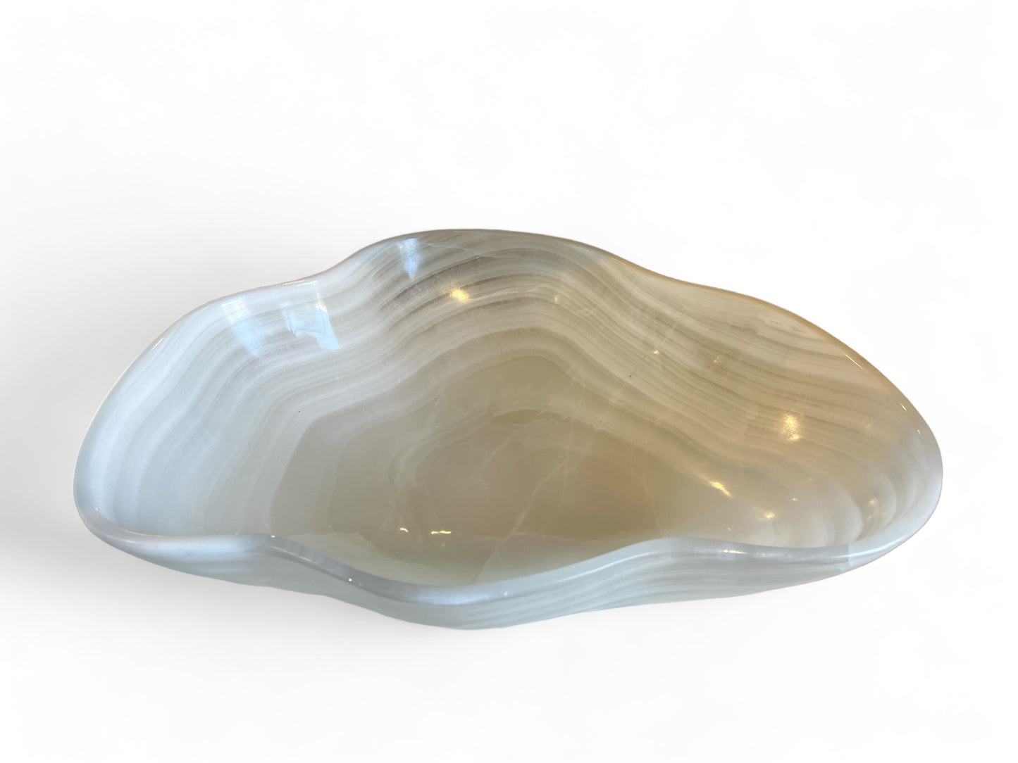 Hand-Carved White Onyx Bowl Serene Crystal Accent from Mexico 19"