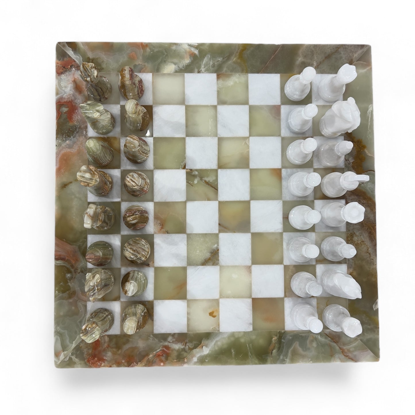 Hand-Carved Green & Red Onyx Chess Set