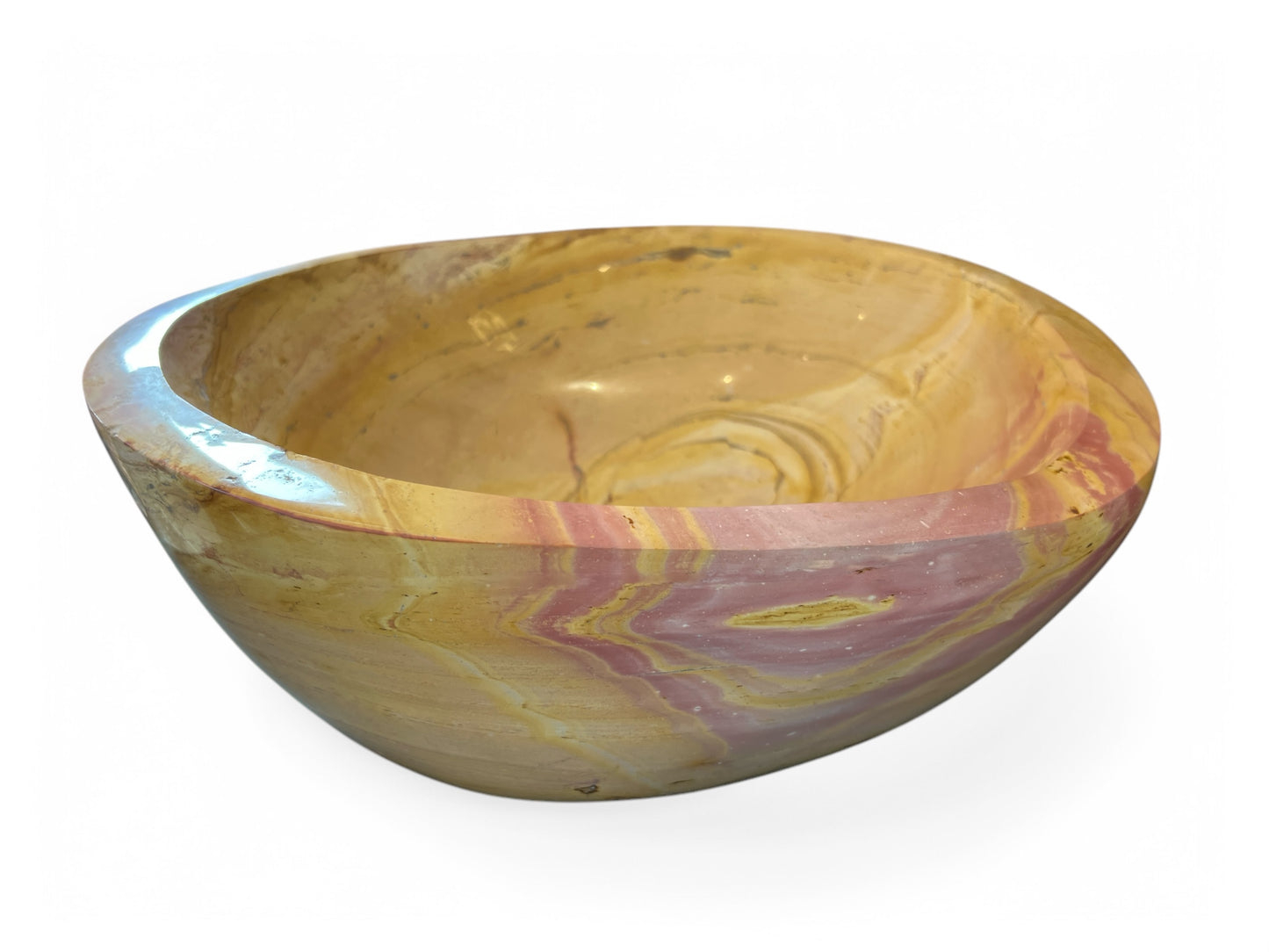 Hand-Carved Yellow and Pink Jasper Bowl