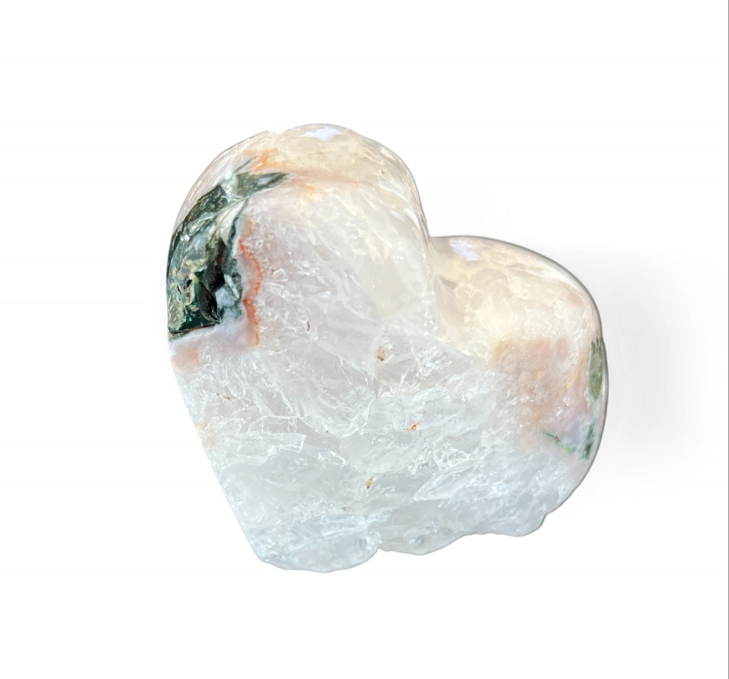 A heart-shaped pink amethyst crystal.