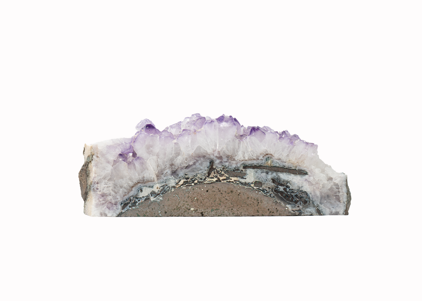 An Amethyst Druzy wave mineral specimen with a translucent purple amethyst crystals on a wave-like formation.
