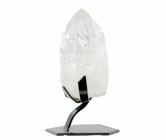 Brazilian Lemurian Quartz Crystal on Modern Iron Stand