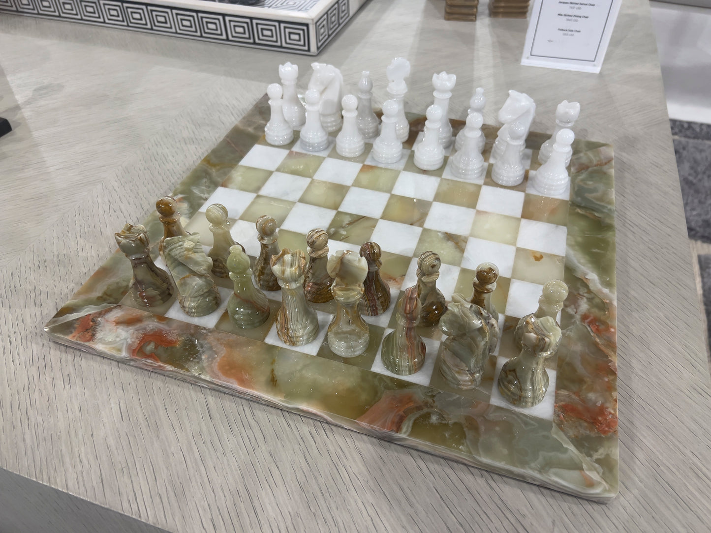 Hand-Carved Green & Red Onyx Chess Set