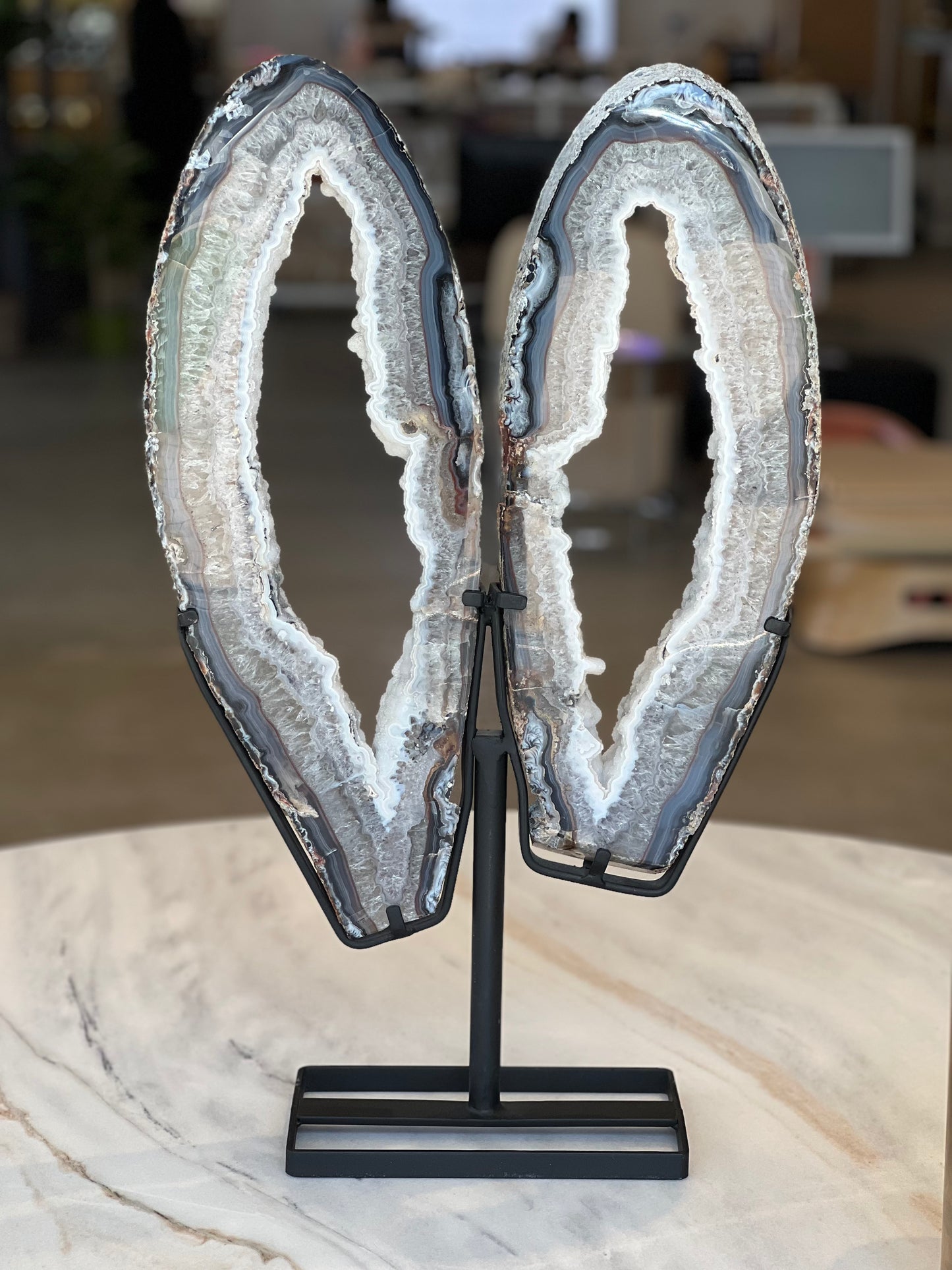 Brazilian Agate Butterfly Wings Statement Crystal with Druzy Quartz Crystallization