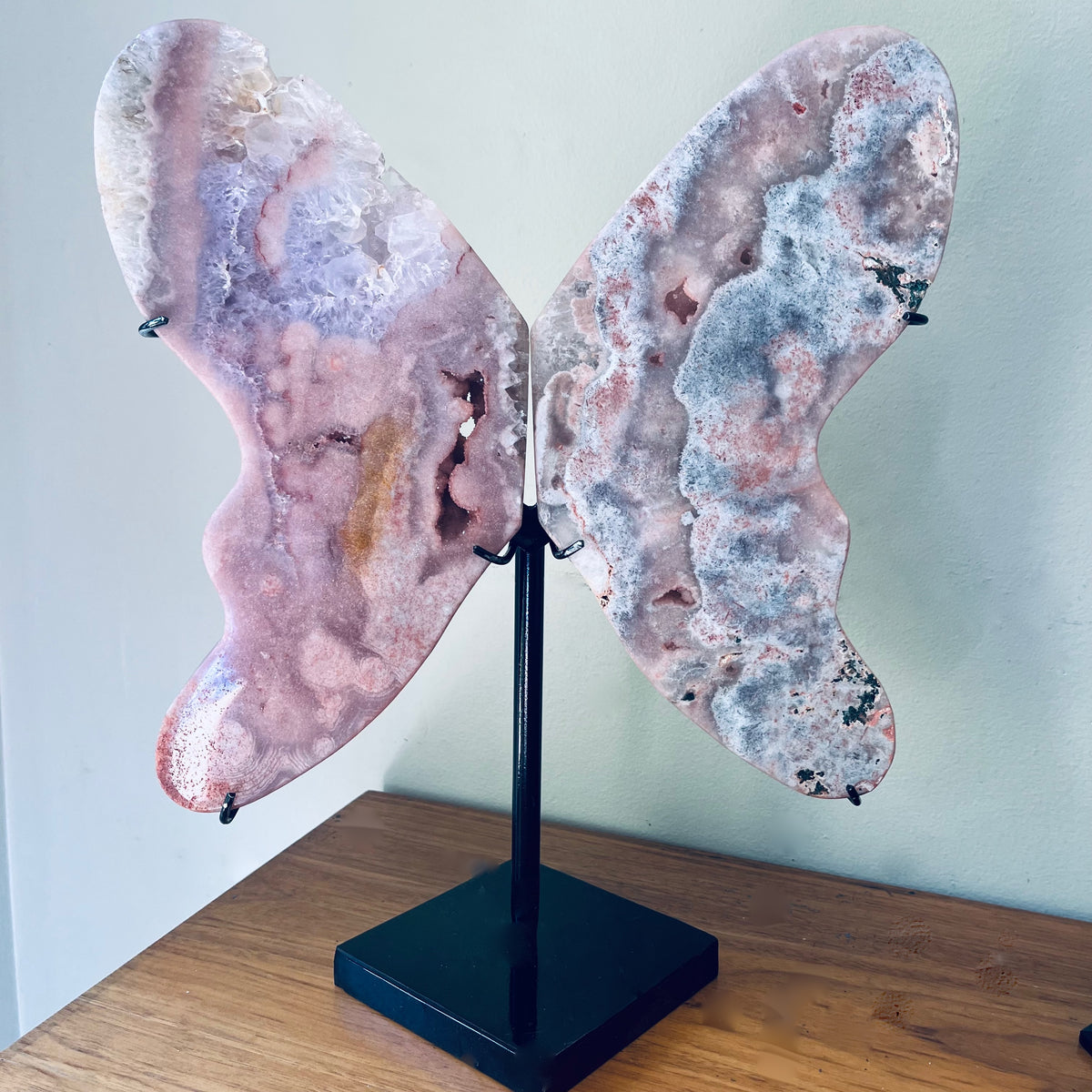 Pink Amethyst Wings Sculpture – Natural Crystal Statement Decor