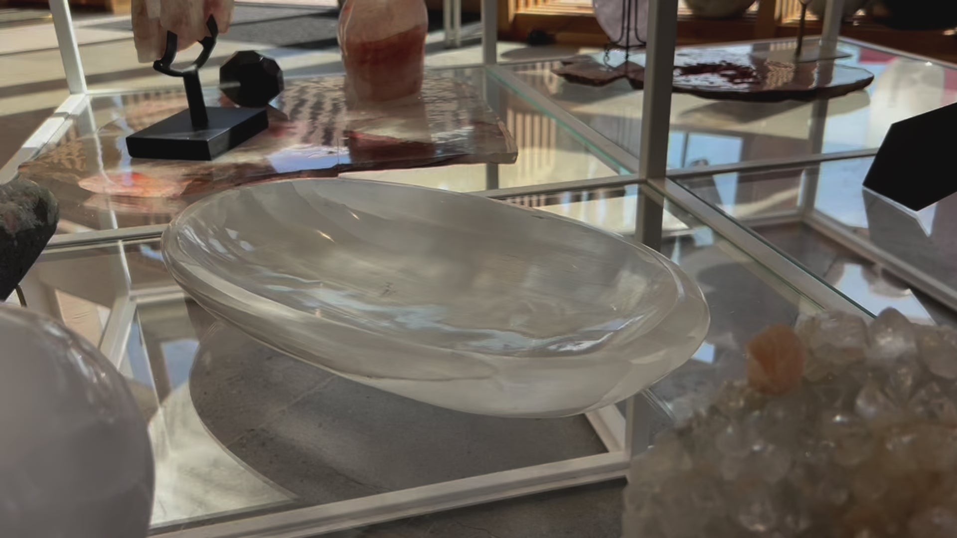 Hand-Carved White Onyx Bowl Serene Crystal Accent from Mexico 19"