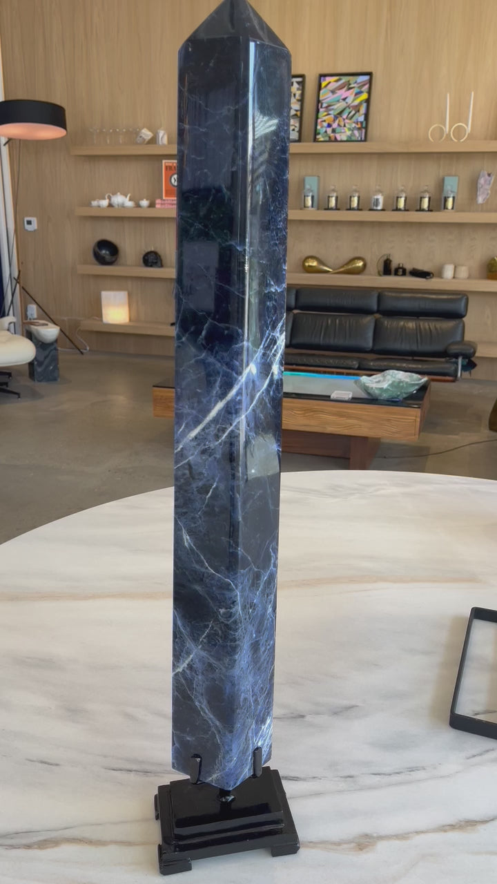 Sodalite Crystal Tower Sculptural Blue Stone Accent for Modern Interiors