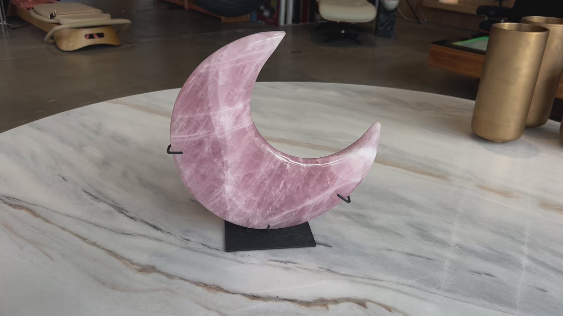 rose quartz moon on marble table video