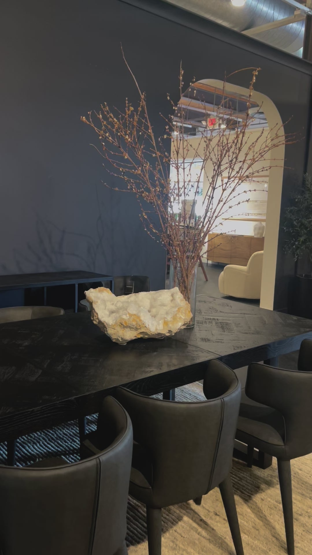 video of xl white quartz geode half on black dining table