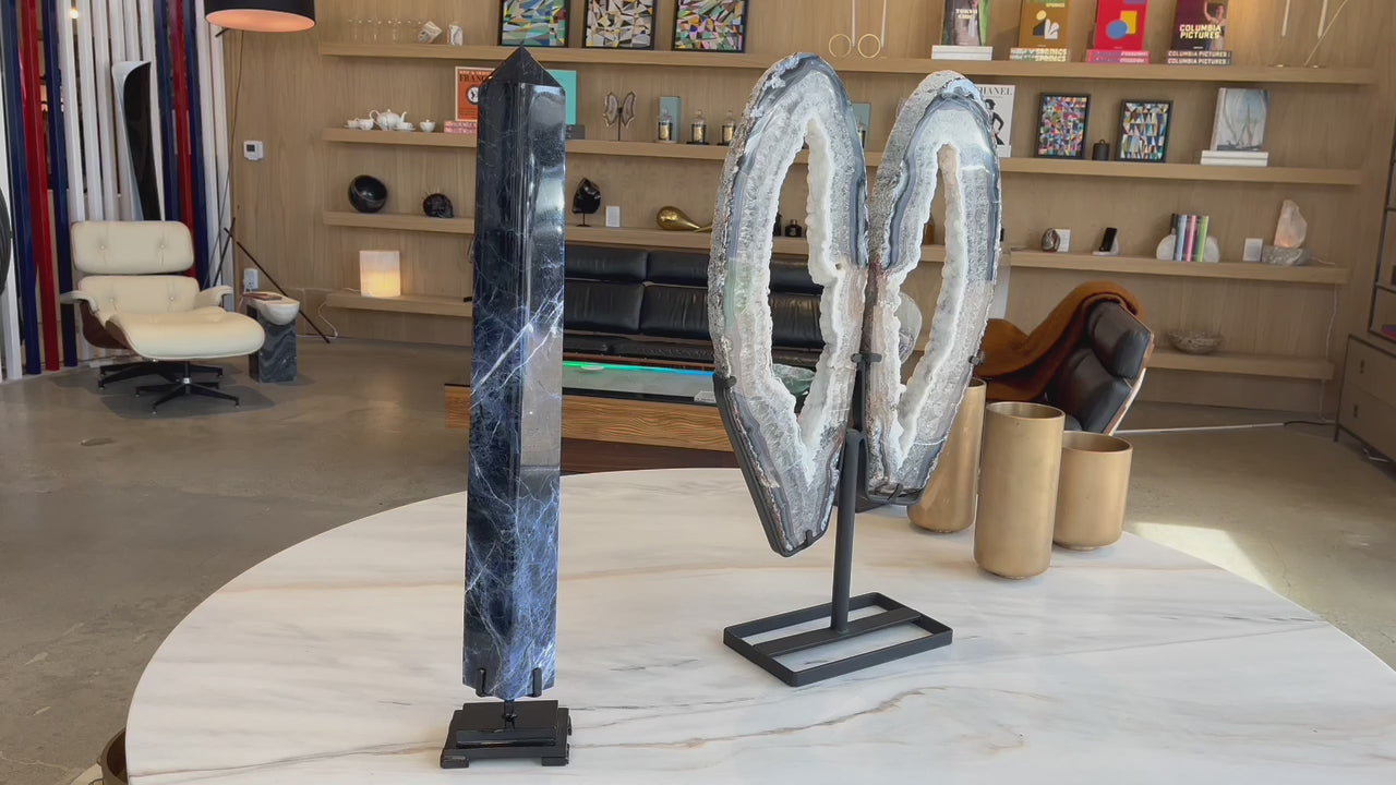 Sodalite Crystal Tower Sculptural Blue Stone Accent for Modern Interiors