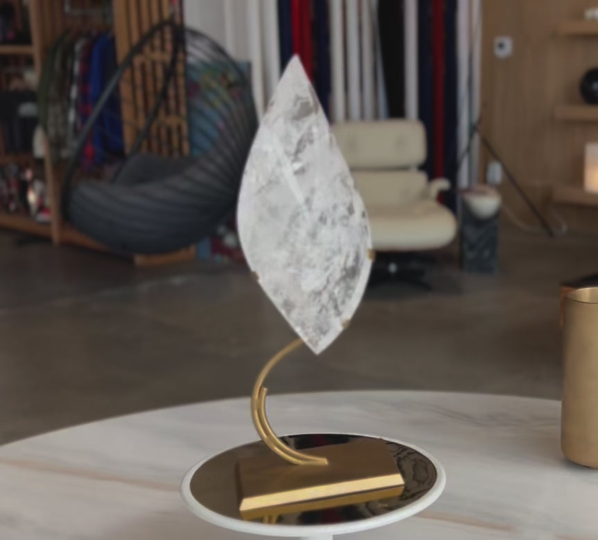 Statement Clear Quartz Flame on Brass Stand Crystal Sculpture for Modern Interiors
