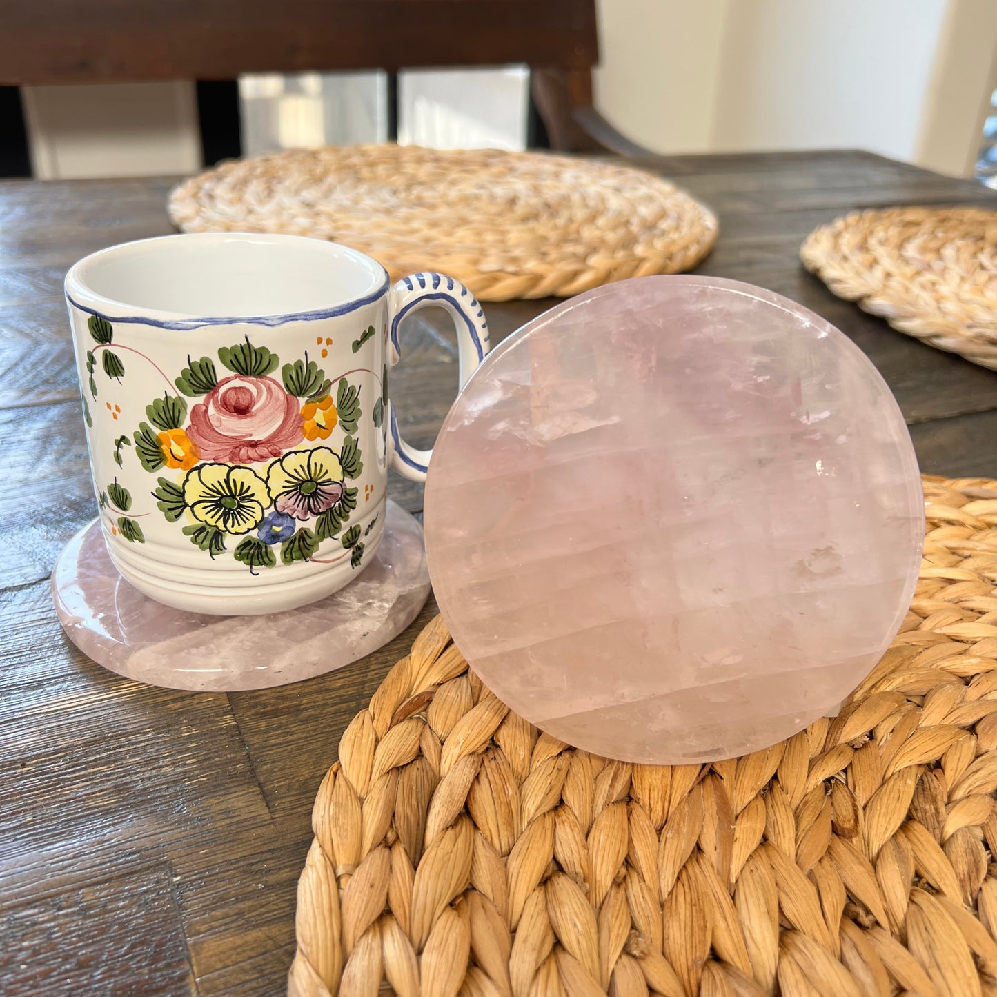 Rose quartz coaster with cup