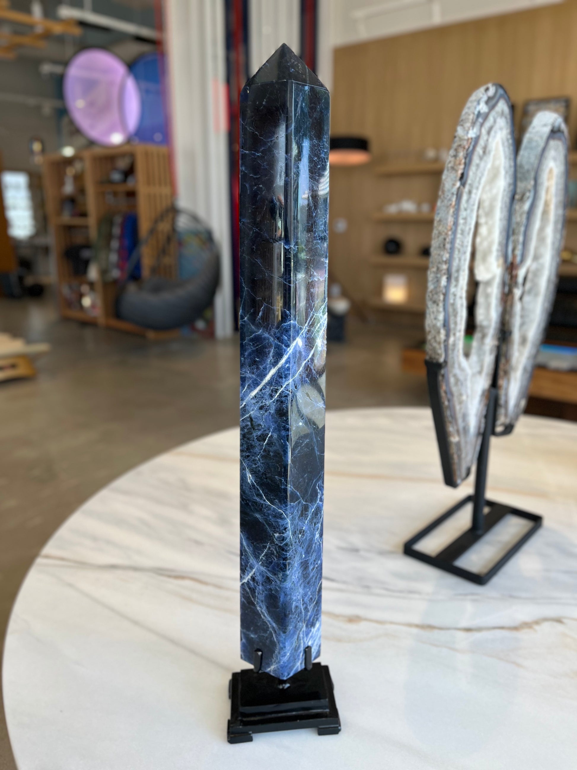 Sodalite Crystal Tower Sculptural Blue Stone Accent for Modern Interiors