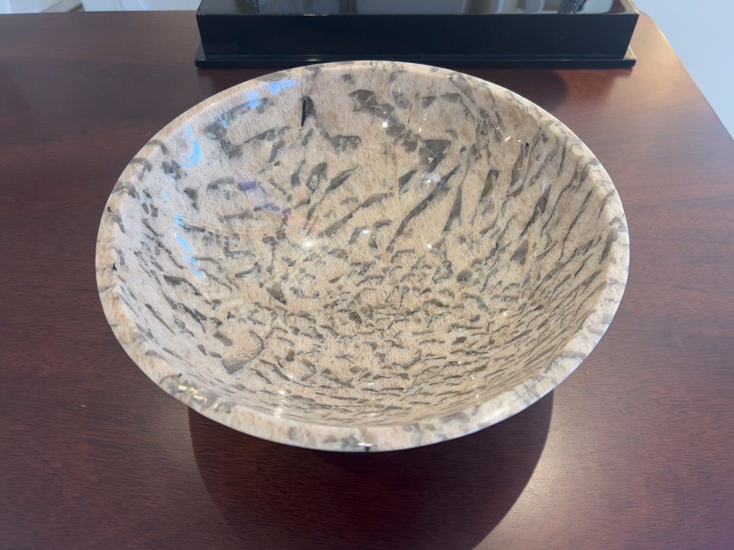 Rare Hand-Carved Peach Zebradorite Bowl