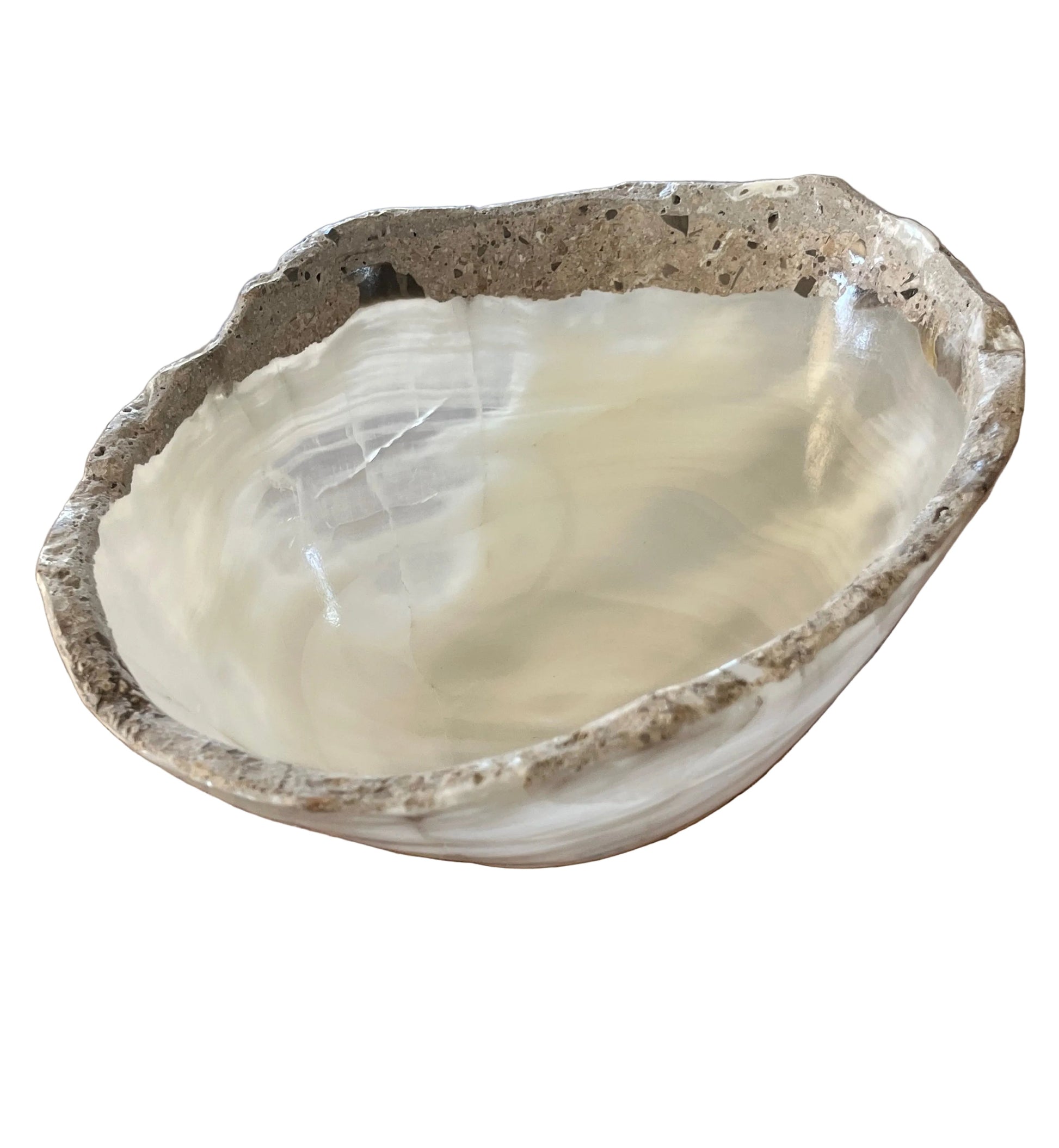 White onyx decorative bowl photographed on white background