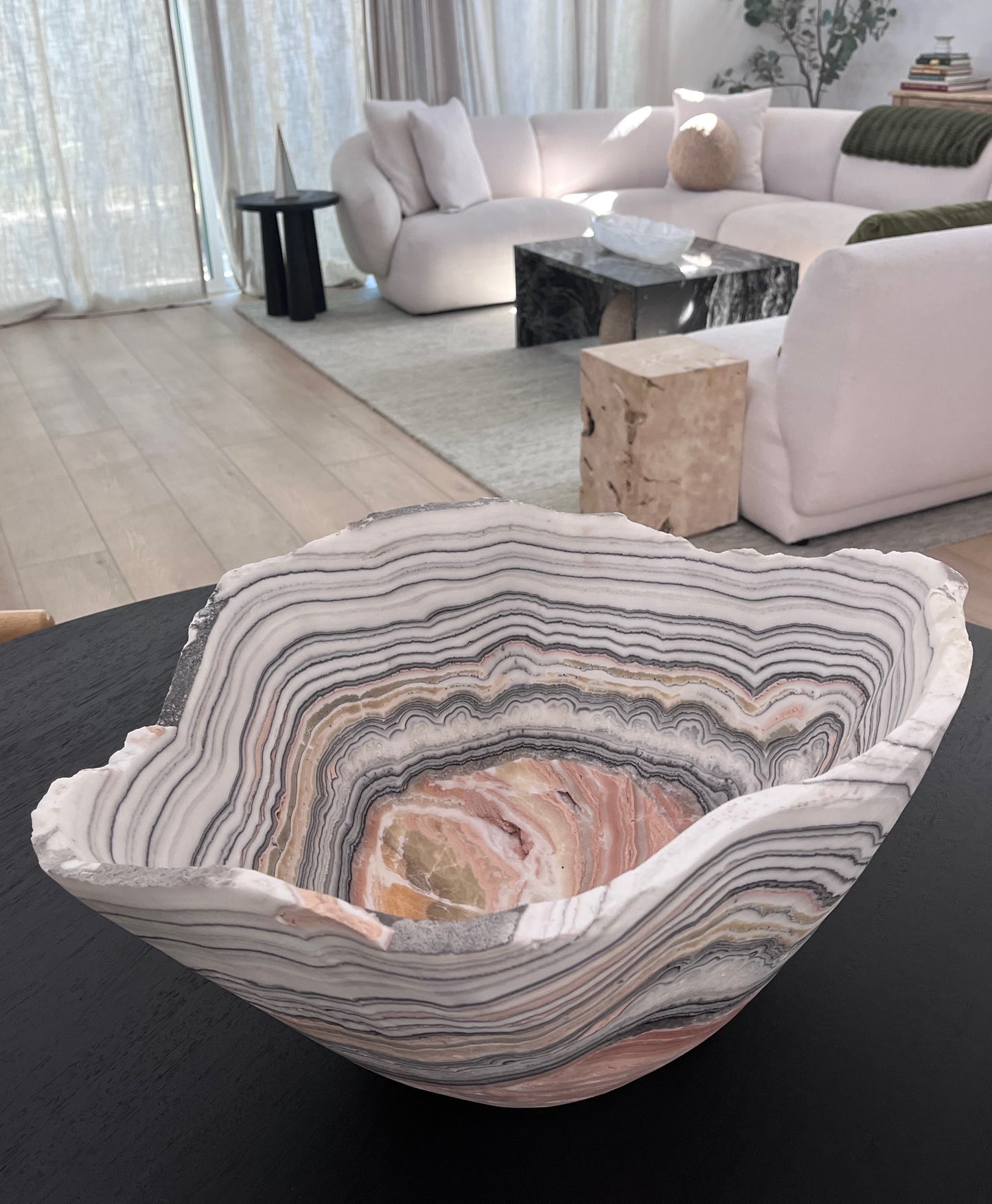 Large Sculptural Stone Bowl | Zebra Calcite