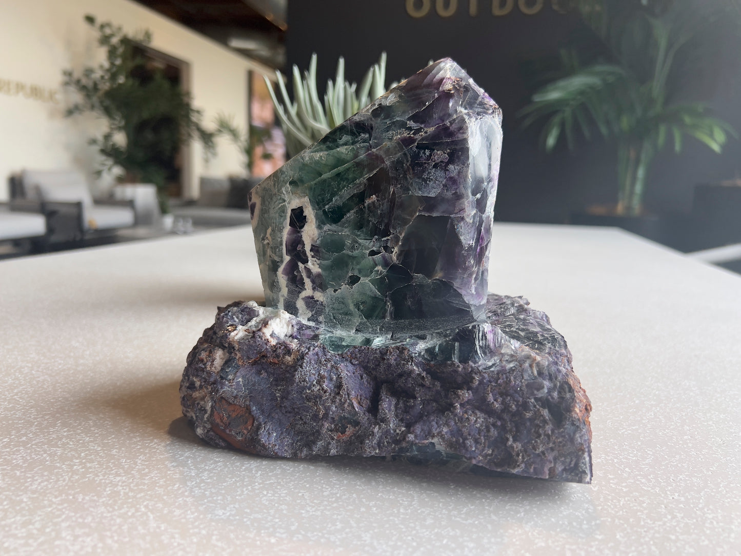 Fluorite Freeform Polished Point in natural Fluorite base
