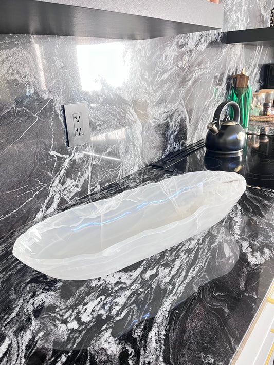 White Onyx Canoe Bowl
