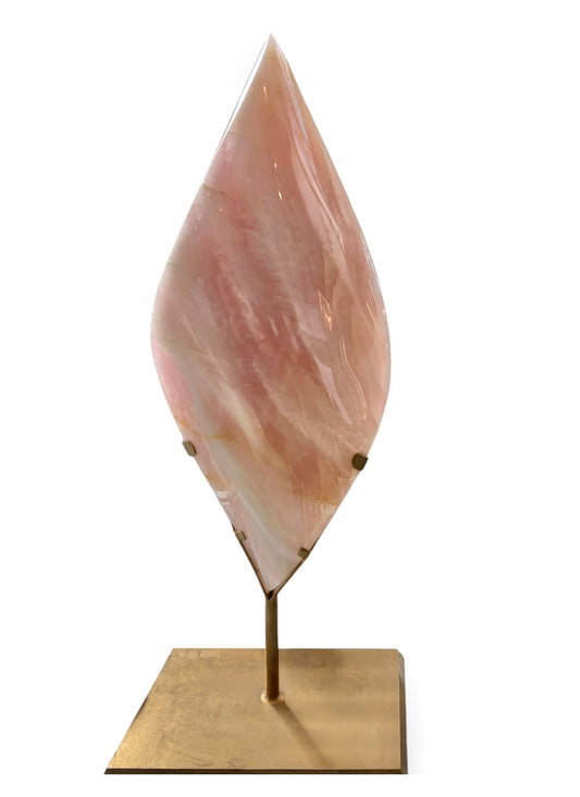 Sculptural Rose Quartz Flame on Stand – Double Pointed Crystal Decor Statement
