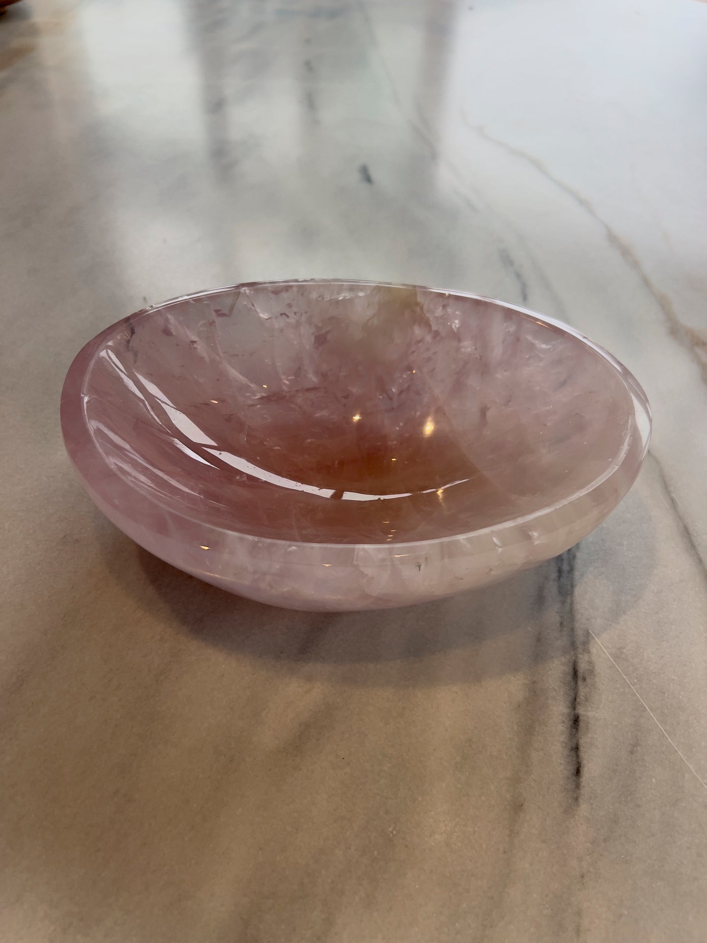 Hand-Carved Rose Quartz Bowl – Sculptural Crystal Accent for Modern Interiors