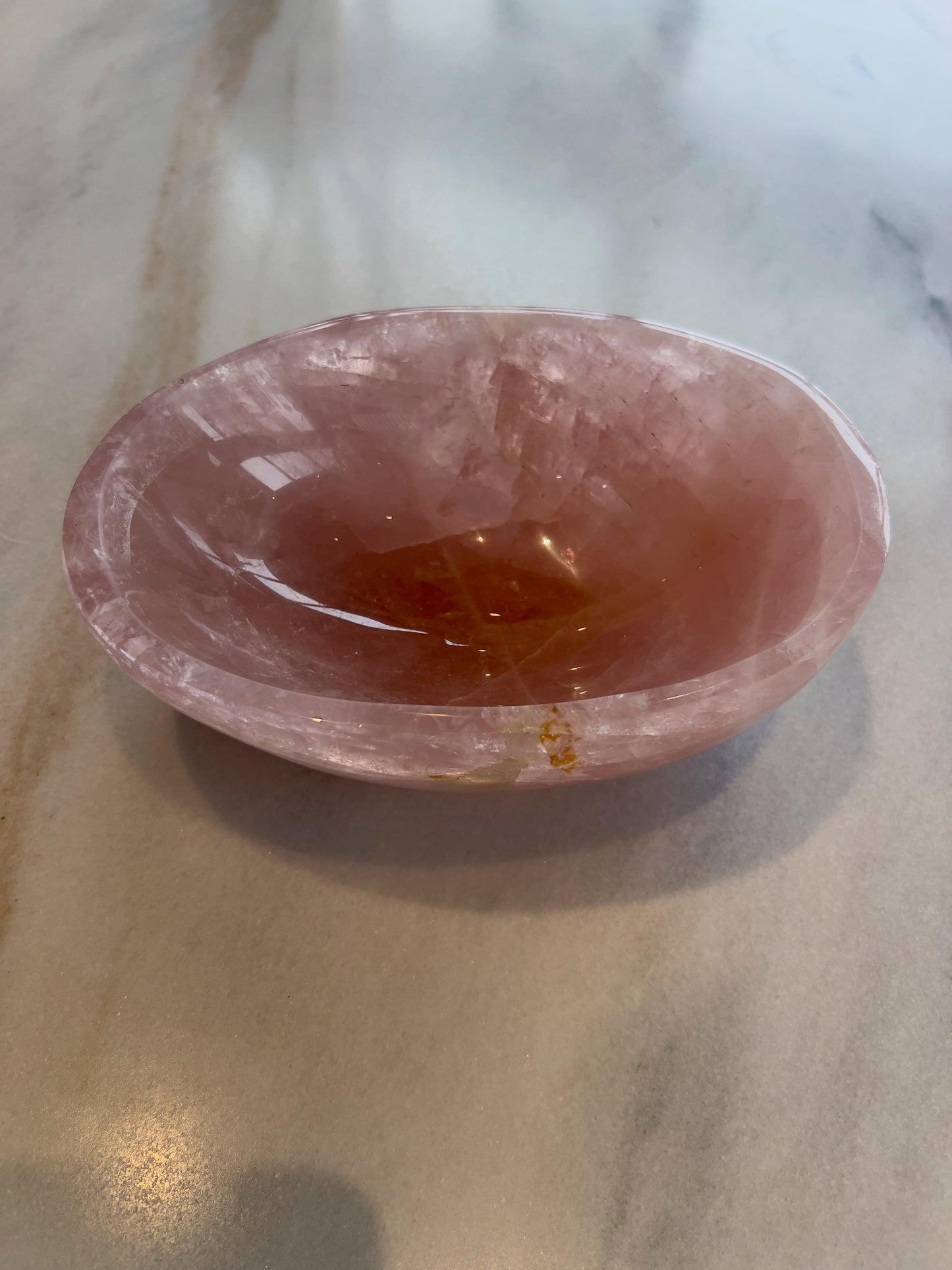 Hand-Carved Rose Quartz Bowl – Sculptural Crystal Accent for Modern Interiors