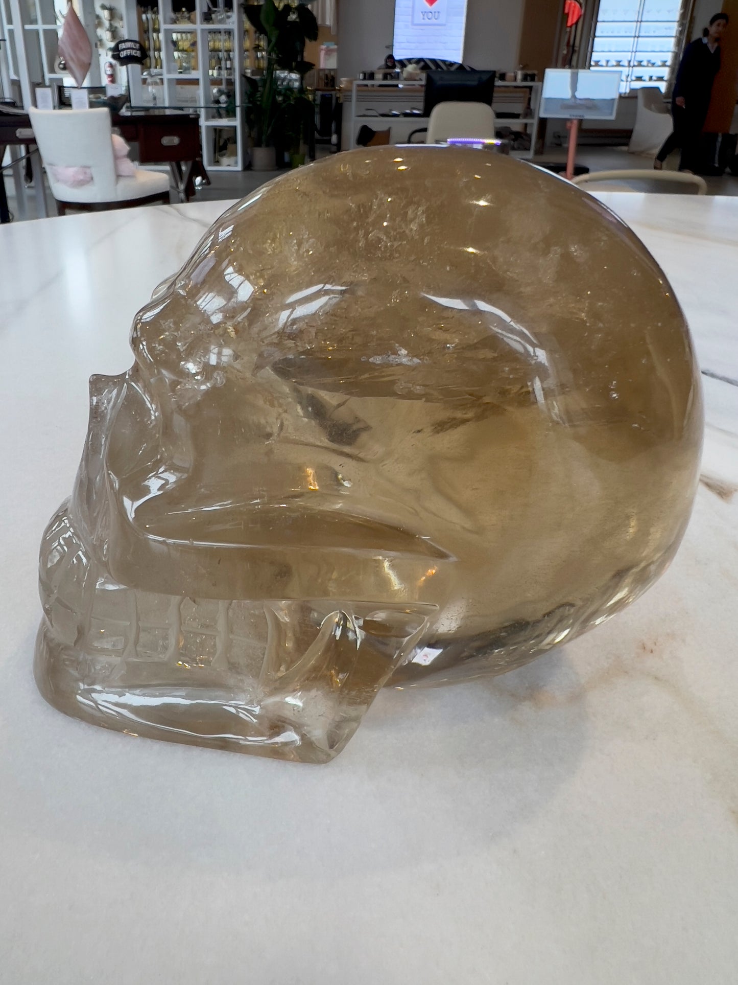 Citrine Crystal Skull Sculpture – Luxe Statement Decor