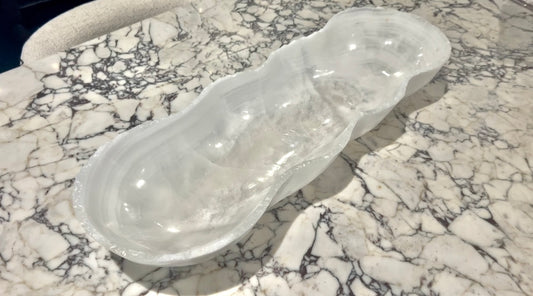 Oblong Onyx Bowl White Hand Carved