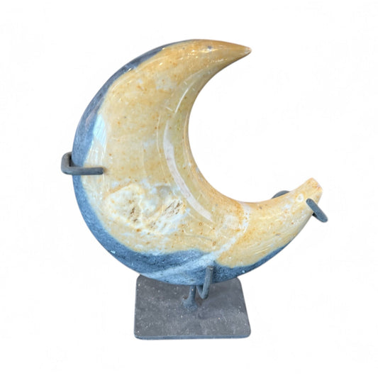 Ocean Jasper Crescent Moon on Stand – Polished Crystal Decor from Madagascar