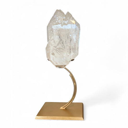 Clear Quartz Cathedral Formation on Brass Stand Statement Crystal from Brazil