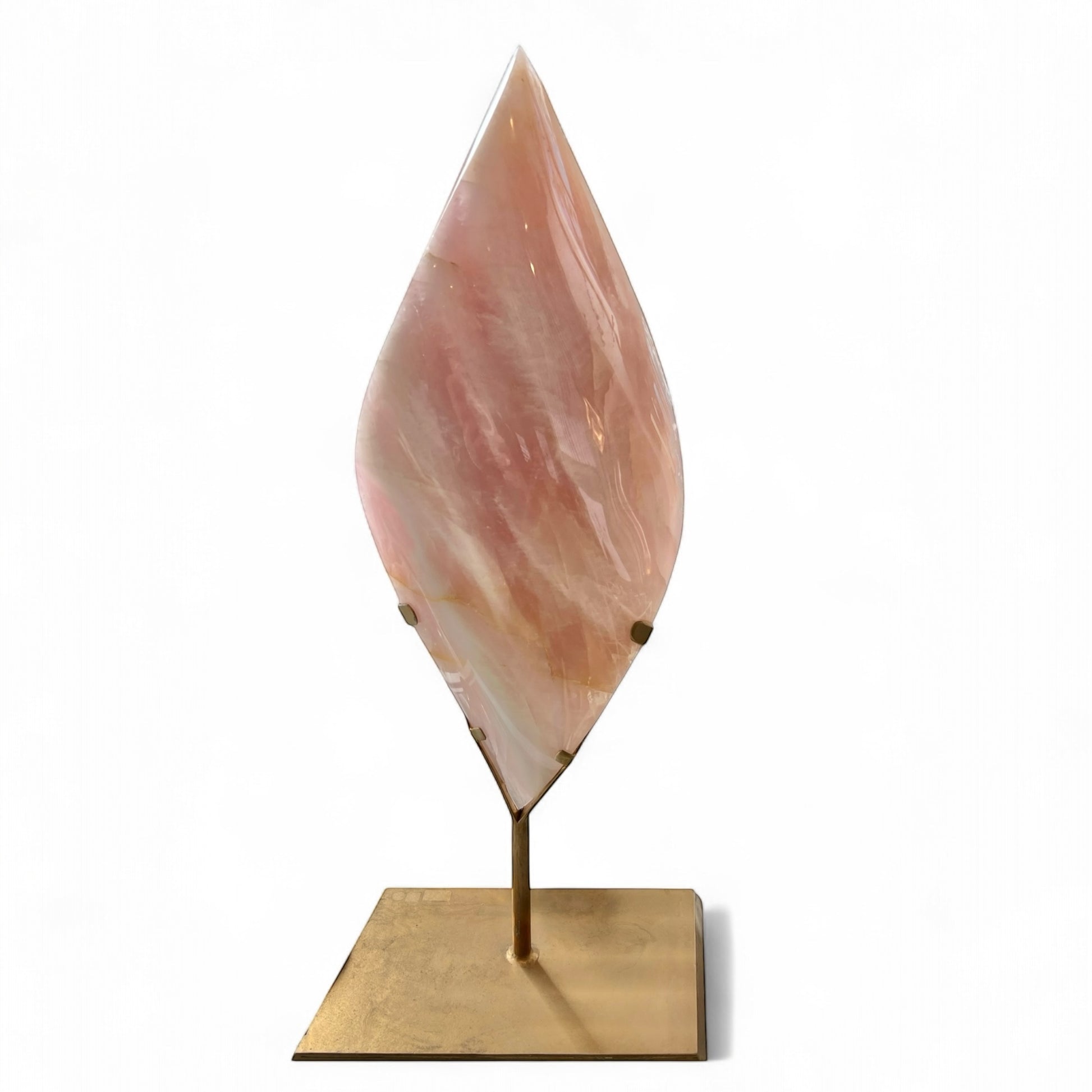 Sculptural Rose Quartz Flame on Stand Double Pointed Crystal Decor Statement