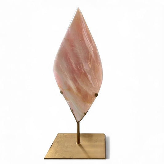 Sculptural Rose Quartz Flame on Stand Double Pointed Crystal Decor Statement