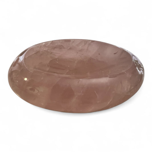 Pink Quartz shallow oval bowl on a white background