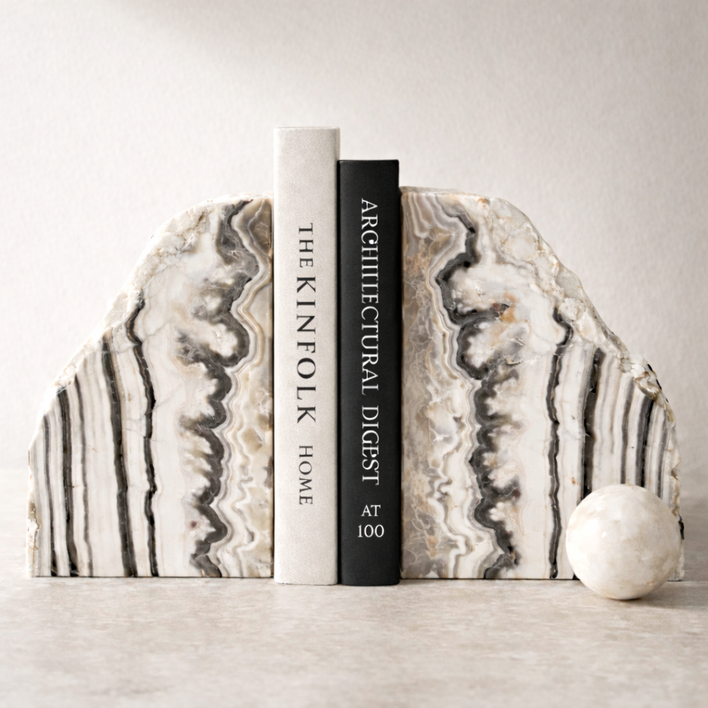 White Phantom Zebra Calcite Bookends