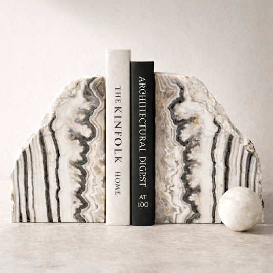 White Phantom Zebra Calcite Bookends